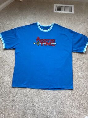 Adventure Time BoxLunch Ringer T-shirt 3XL Blue Embroidered Logo Finn Rare Size